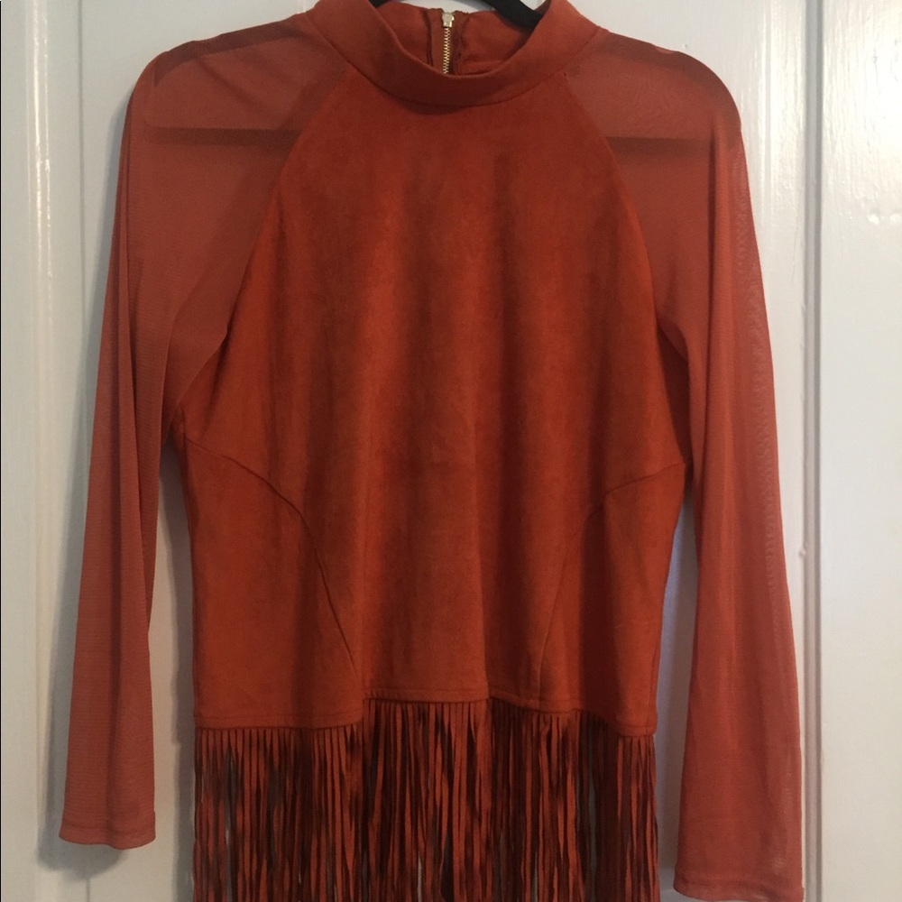 Burnt Orange Midnight Velvet Top with Fringes
